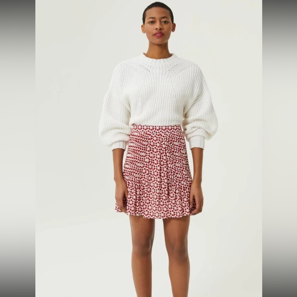 Rebecca Minkoff Cassia Printed Pleated Mini Skirt Red Hearts Size 8